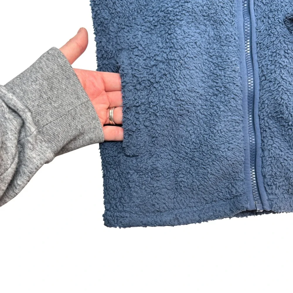 Patagonia Girls Sz 10 Los Gatos Hooded Jacket Blue Sherpa Fleece Full Zip Size M